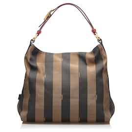Fendi-Fendi Brown Pequin Shoulder Bag-Marron