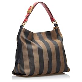 Fendi-Fendi Brown Pequin Shoulder Bag-Brown