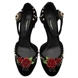 Dolce & Gabbana-Cinturino alla caviglia Velluto + Ricamo-Nero