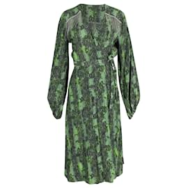 Autre Marque-Rotate Birger Christensen Kira Crystal-Embellished Snake-print Wrap Dress in Green Crepe Viscose-Green