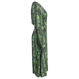 Autre Marque-Rotate Birger Christensen Kira Kristallverziertes Wickelkleid mit Schlangenprint aus grüner Crepe-Viskose-Grün