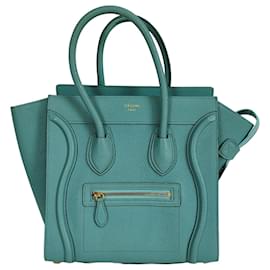 Céline-Bolso de mano Celine Luggage Micro en piel de becerro color turquesa-Azul claro