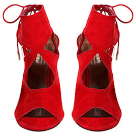 Aquazzura-Aquazzura Sexy Thing 105 Cutout Sandals in Red Suede-Red