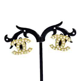 Chanel-Boucles d'oreille CC perles-Doré