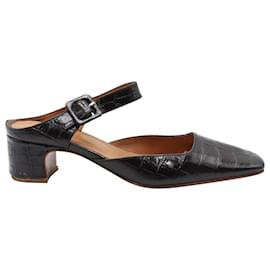 By Far-By Far Mira Croc Embossed Mules in Black Leather-Black