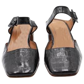 By Far-By Far Mira Croc Embossed Mules in Black Leather-Black
