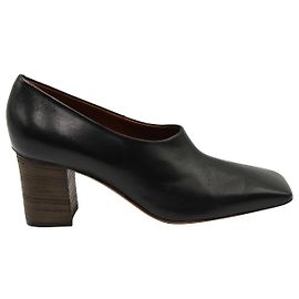 Céline Celine Square-Toe Block Heel Shoes in Black Leather Black