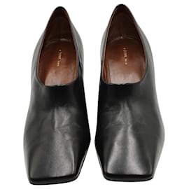 Céline-Celine Square-Toe Block Heel Shoes in Black Leather-Black