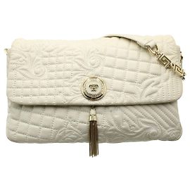 Gianni Versace Bolsa tote acolchoada de couro marfim Branco Cru