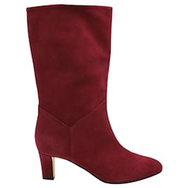 Alberta Ferretti Ruby Red Suede Boots  Red