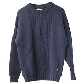 Stone Island Zopfstrickpullover aus marineblauer Wolle Marineblau