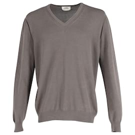 Hermès-Hermes V-Neck Sweater in Brown Cashmere-Brown