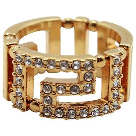 Versace Kristall-Greca-Ring aus Goldmessing Golden Metallisch