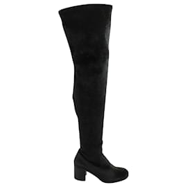 Rene Caovilla-Rene Caovilla Crystal-Embellished Heel Knee High Boots in Black Velvet-Black