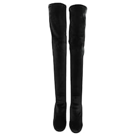 Rene Caovilla-Rene Caovilla Crystal-Embellished Heel Knee High Boots in Black Velvet-Black