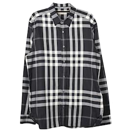 Brunello Cucinelli-Burberry Check-Print Button-Down-Hemd aus schwarzer bedruckter Baumwolle-Andere