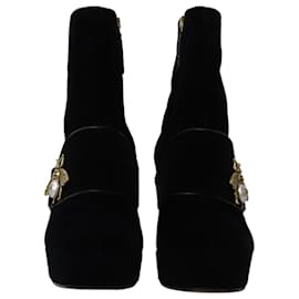 Gucci-Gucci Soko Glitter-Heel Bee Boots in Black Velvet-Black