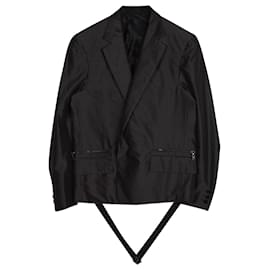 Lanvin-Lanvin Single-Breasted Combo Blazer in Black Wool-Black