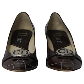 Dior-Christian Dior CD Logo Pumps in Brown Leather-Brown