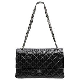 Chanel-Chanel Reissue 2.55 Flap Bag in Striped Black Lambskin Leather-Black