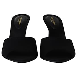 Saint Laurent-Saint Laurent Crepe Mules in Black Satin-Black