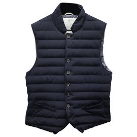 Brunello Cucinelli Weste mit Knopfleiste vorne aus marineblauem Polyamid Blau Marineblau
