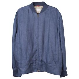 Brunello Cucinelli Zip-Up Bomber Jacket in Blue Linen Blue