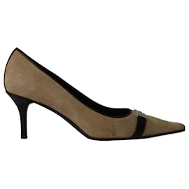 Dior-Christian Dior Pointed Toe Logo Buckle Pumps in Beige Leather-Beige
