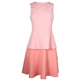 Oscar de la Renta-Oscar De La Renta Color-Block Tiered Dress in Pink Lana Vergine-Pink