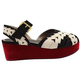 Marni-Marni Ankle Strap Wedge Sandals in Black and Red Velvet-Red,Dark red