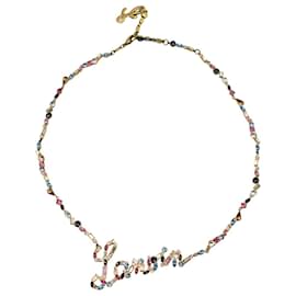 Lanvin-Lanvin Handwriting Embellished Logo Necklace in Gold Brass-Golden