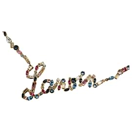 Lanvin-Lanvin Handwriting Embellished Logo Necklace in Gold Brass-Golden