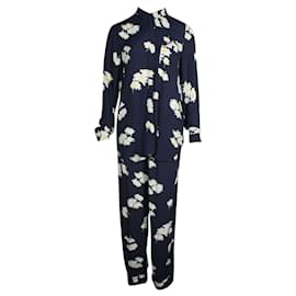 Ganni-Navy Blue Floral Print Shirt and Pants Set-Other