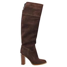 Michael Kors-Chocolate Brown Over The Knee Suede Boots-Brown