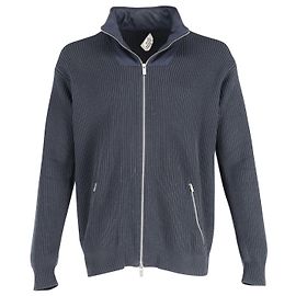 Hermès Hermes gerippte Reißverschluss-Pulloverjacke aus marineblauer Wolle Blau Marineblau