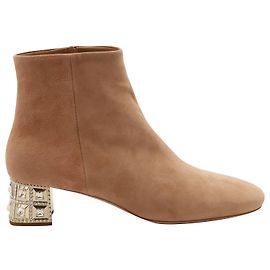 Miu Miu Ankle Boots mit Strass-Absatz aus beigefarbenem Wildleder Beige