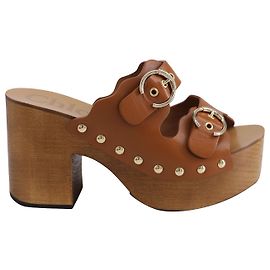Chloé Ingrid Clogs in Brown Leather Brown Red