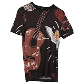 Dolce & Gabbana-Dolce & Gabbana Guitar and Angel Print T-Shirt in Brown Cotton-Other
