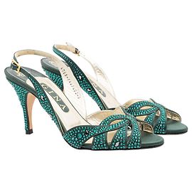 Gina Emerald Green Crystal Embellished Slingback Sandals Green