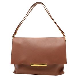 Céline Bolsa com aba de lâmina marrom com ferragens douradas Marrom