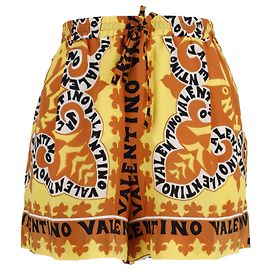 Valentino Mini Bandana Printed Shorts in Yellow Silk Yellow