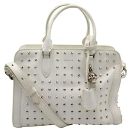 Alexander Mcqueen-White Studded Skull Padlock Bag-White