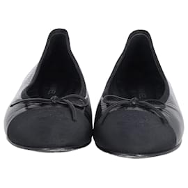 Chanel-Chanel CC Cap Toe Bow Ballet Flats in Black Leather-Black
