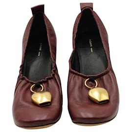 Céline-Chaussures Celine à Talon Bloc et Pendentif en Cuir Bordeaux-Bordeaux