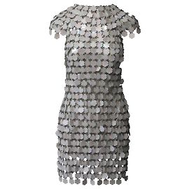 Paco Rabanne Chain Mini Dress in White Sequin White