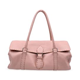 Fendi-Sac à main Linda en cuir métallisé rose Selleria-Rose