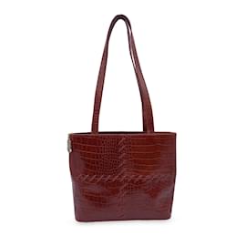 Yves Saint Laurent-Vintage Brown Embossed Leather Stitch Tote Bag-Brown