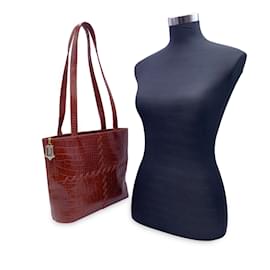 Yves Saint Laurent-Vintage Brown Embossed Leather Stitch Tote Bag-Brown
