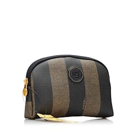 Fendi-Pequin Striped Canvas Vanity Pouch-Bronze