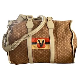 Louis Vuitton-MINI LIN INITIALS KEEPALL-Beige